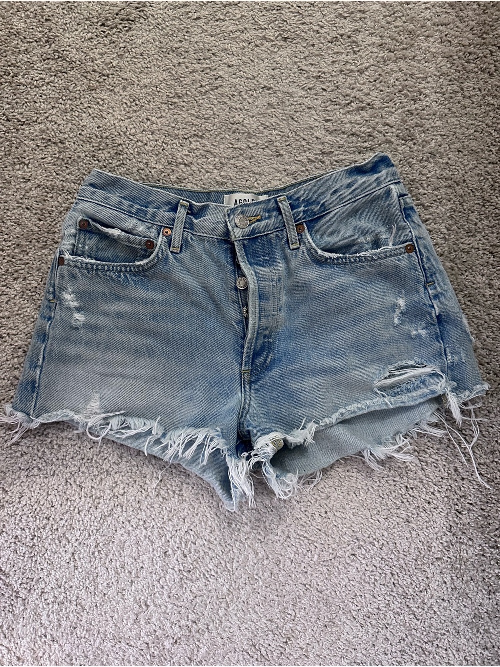 Agolde Light Wash Distressed High-Rise Jean Shorts